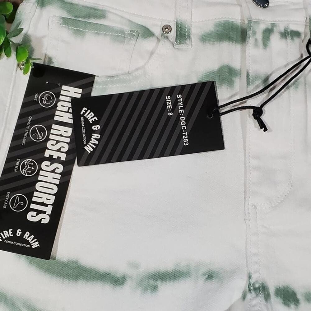 Fire & Rain High Rise Tie Dye Denim Shorts White Green DGC-7283 Size 8 NWT - Picture 4 of 8